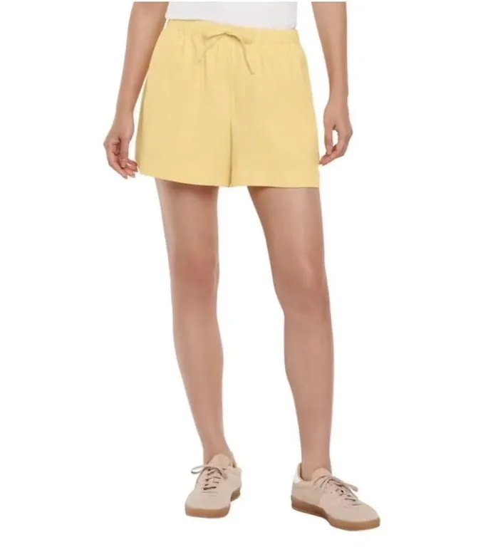 Womens Yellow Linen Blend Pull-On Shorts Small