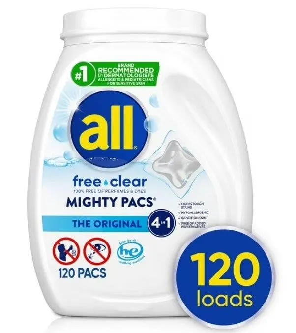 All Laundry Detergent Mighty Pacs 120ct