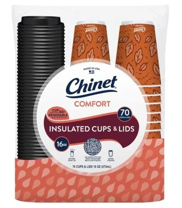 Chinet Comfort Cups and Lids 16 oz 70ct
