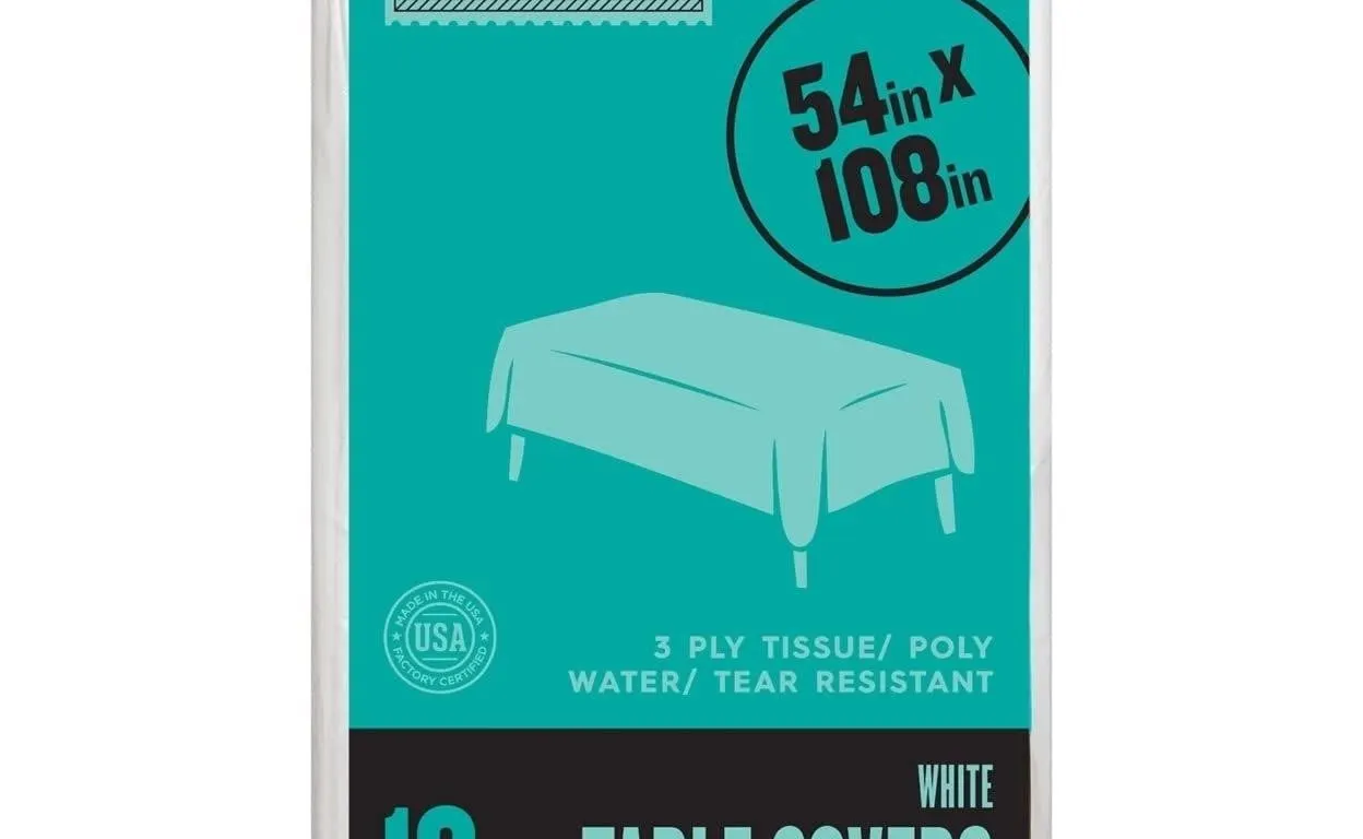 White 3-Ply Paper Tablecloths 54x108 10ct