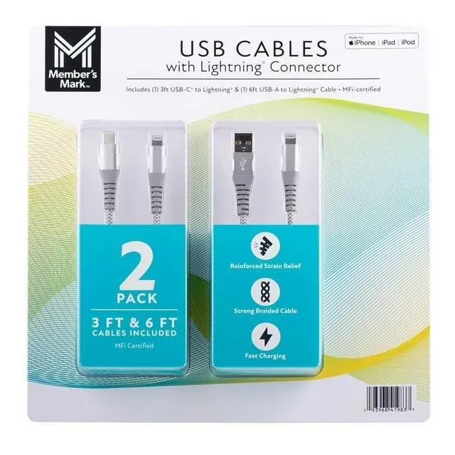 Lightning Connector USB Charge and Sync Cables 3ft