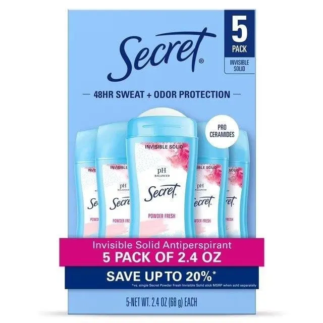 Secret Invisible Solid Antiperspirant 2.4oz 5pk