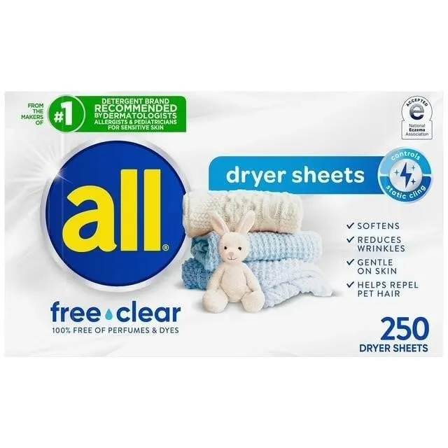 All Free Clear Dryer Sheets 250ct