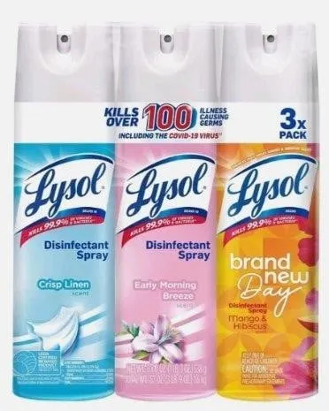 Lysol Disinfecting Spray 3pk Crisp Linen Scents