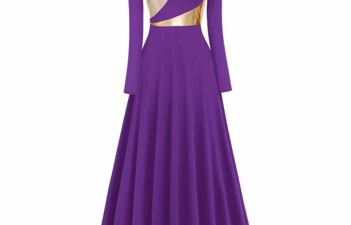 IBAKOM Metallic Praise Dance Dress Purple M