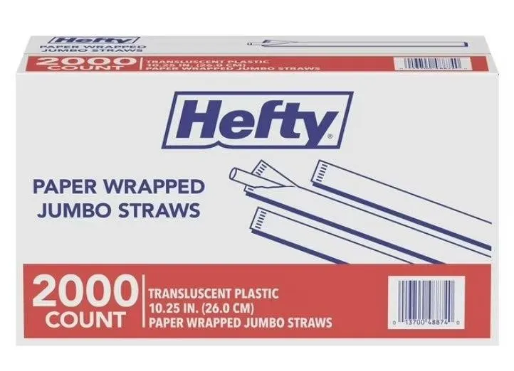 Hefty Jumbo Translucent Wrapped Straws 10.25...