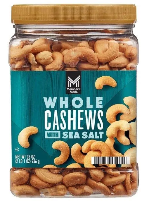 Roasted Whole Cashews With Sea Salt 33 oz.