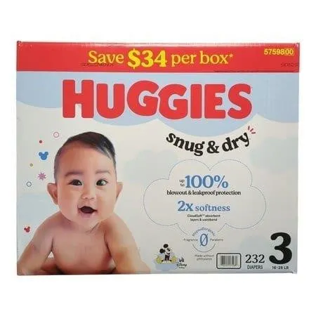 Huggies Snug Dry Diapers Size 3 232ct