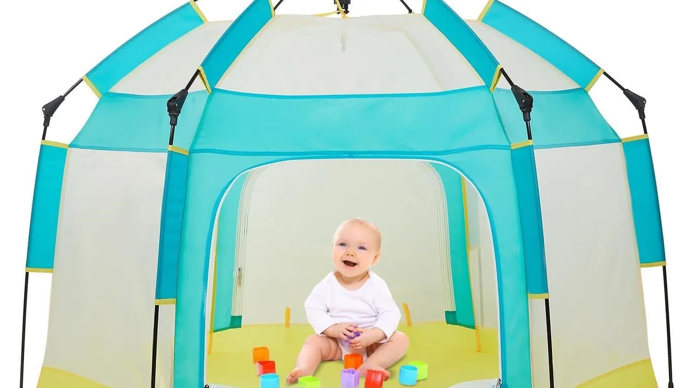 Bend River Hexagon Playpen With Canopy Large