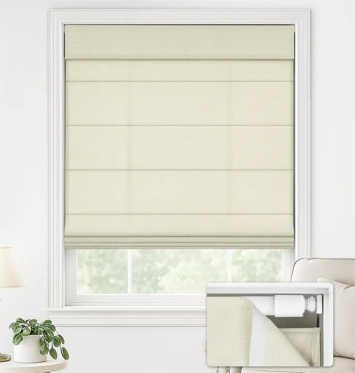 LazBlinds No Drill Roman Shades 26 x 64 Cream