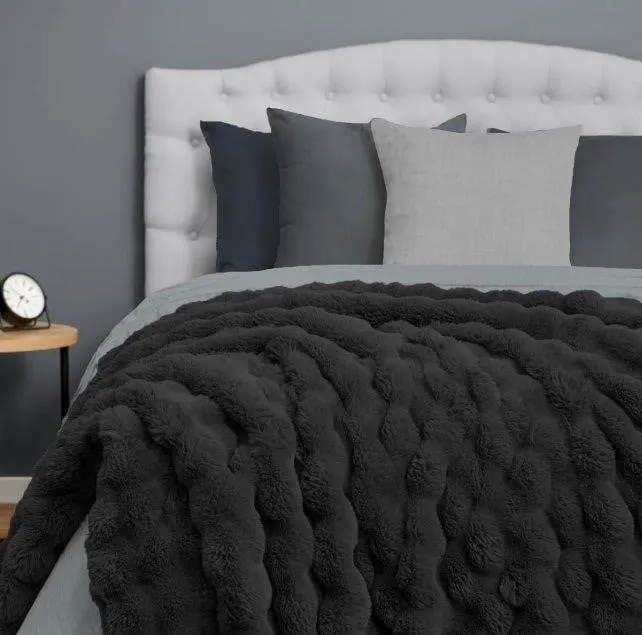 Ultra Fine Faux Fur Throw Blanket Black 60x70