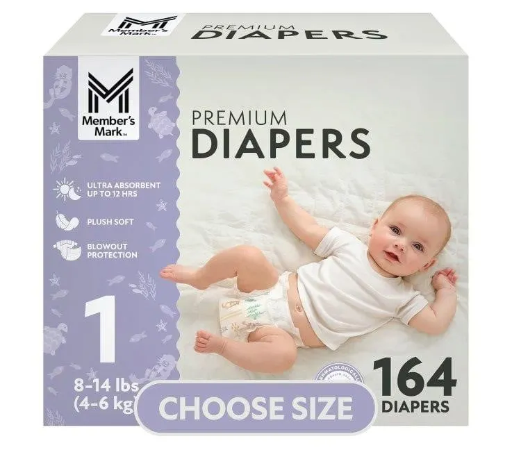 Premium Baby Diapers Size 1 164ct