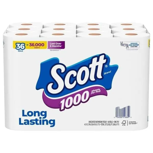 Scott 1000-Sheet Toilet Paper 36 Rolls