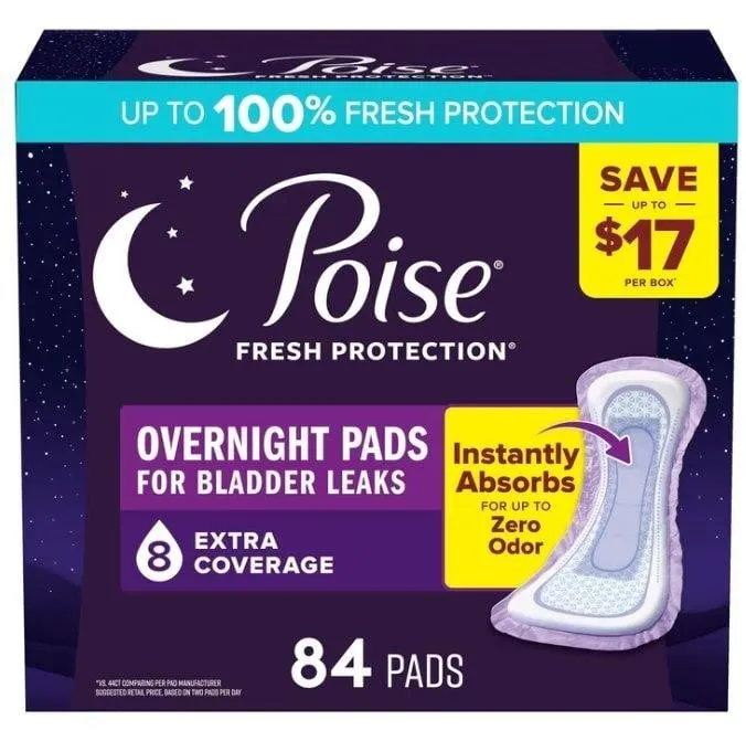 Poise 8 Drop Overnight Incontinence Pads 84ct