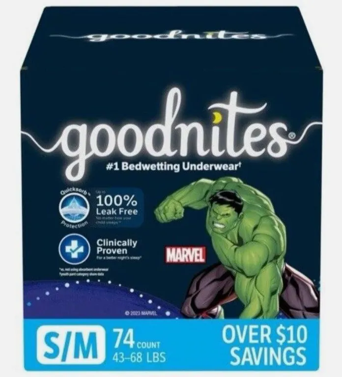 Goodnites Boys Nighttime Underwear SM 74ct