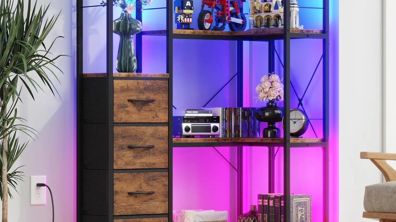 Aflui 4-Tier Corner Bookshelf With LED Lights