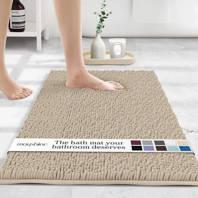 Mayshine Chenille Bath Mat 27.5x47 Inch Beige
