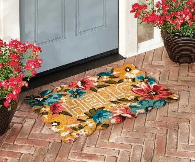 Floral Hello Coir Doormat 23 x 35