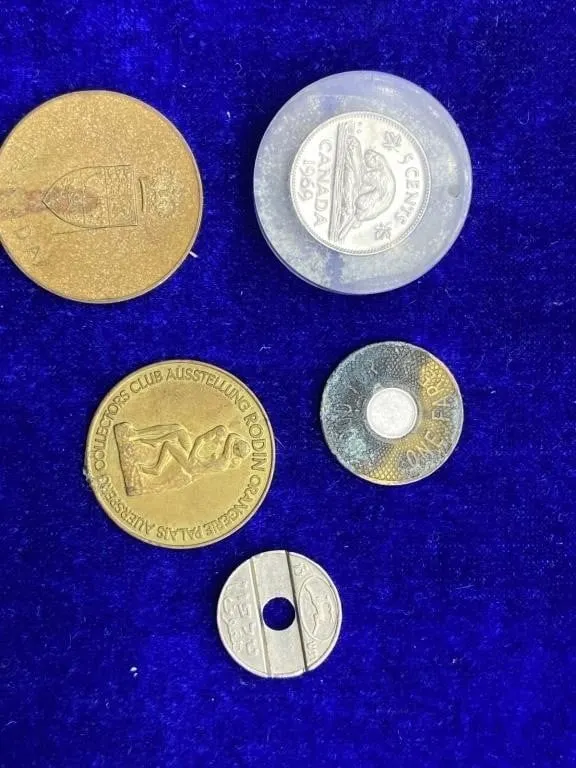 Mixed Coins & Tokens Lot, Canada 5 Cents & More