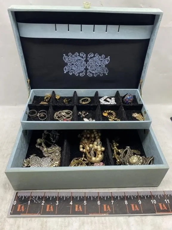 Vintage Costume Jewelry Lot in Blue Box