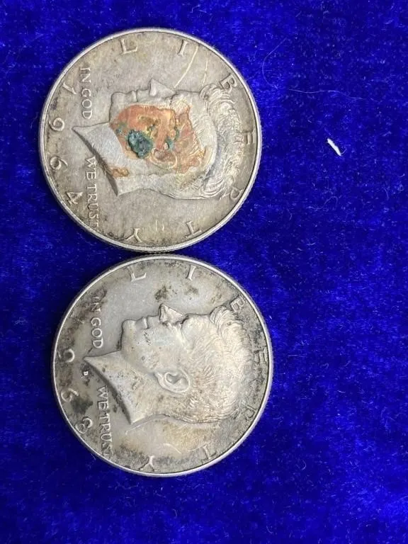 Two 1964 Kennedy Half Dollars (90% Silver)
