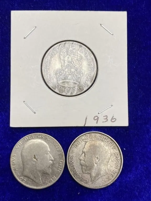 British Silver Shilling Coins Lot (5 coins,