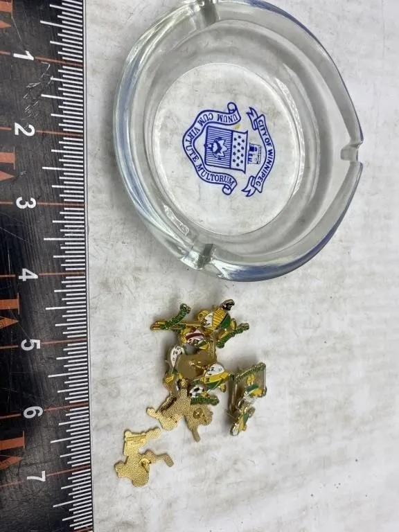 City of Winnipeg ashtray and enamel pin collection