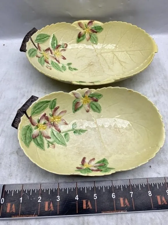 Pair Carlton Ware Leaf-Form Floral Dishes