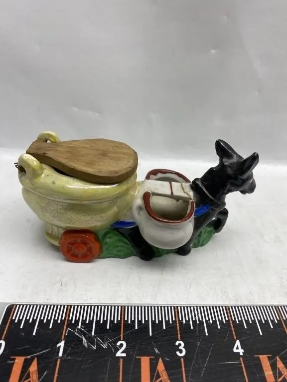 Ceramic Donkey Cart Ashtray & Matches/Ash Set,