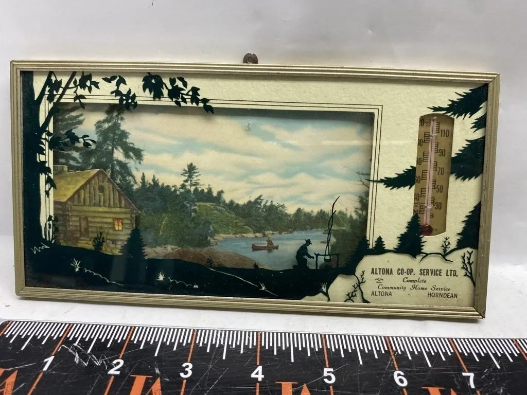 Silhouette Cabin Scene Thermometer Wall Decor