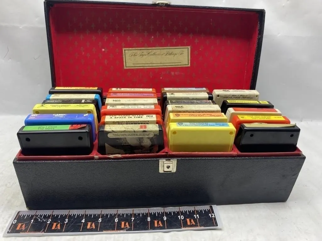 Vintage 8-Track Tape Lot with Storage Case