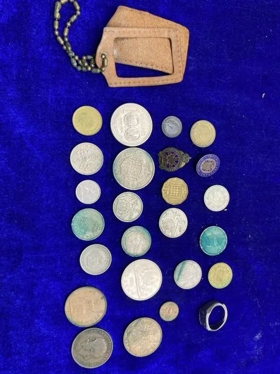 World Coin Lot with Pins, Ring & Tag