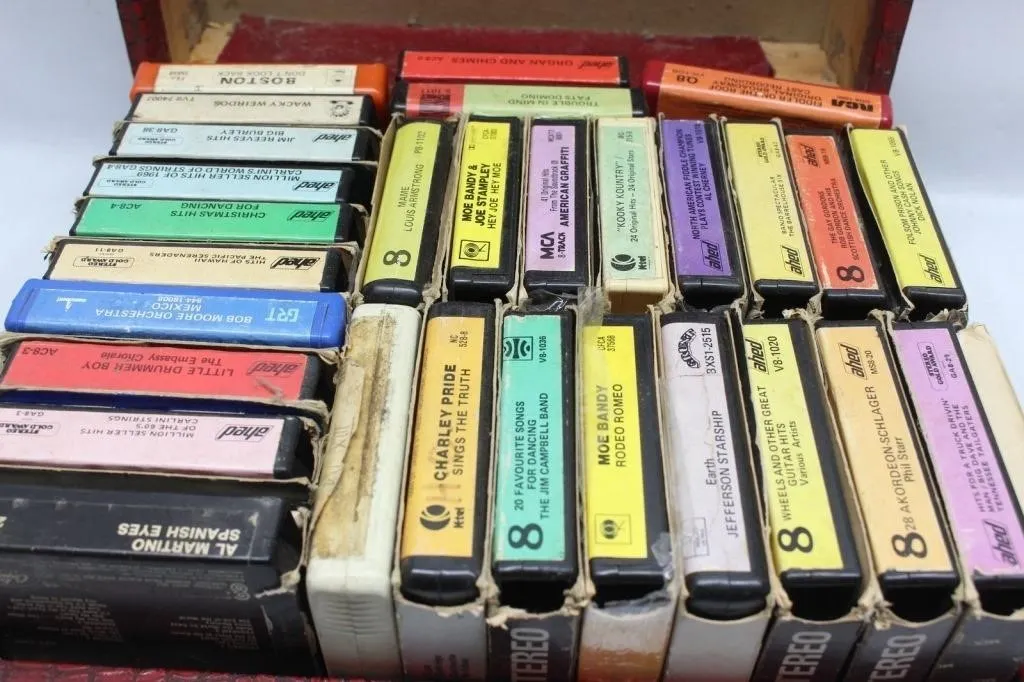 8-Track Tape Lot in Vintage Croc-Style Case