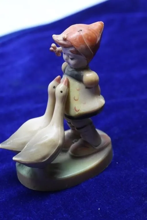 Girl Figurine with Two Geese, Made in Hong Kong