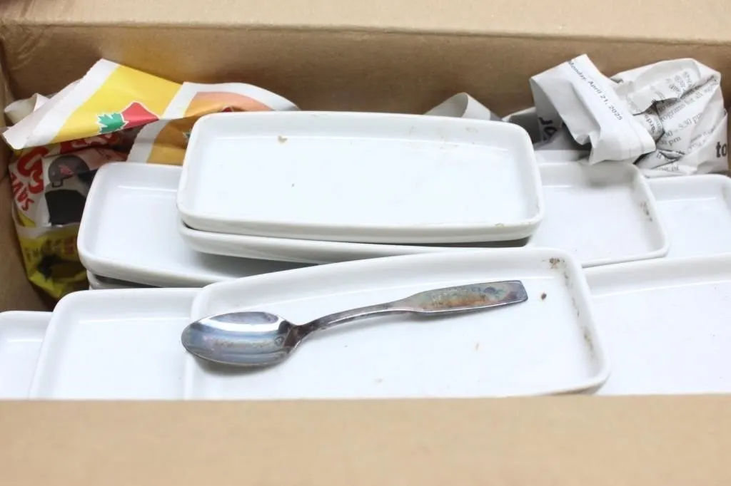 White Rectangular Serving Trays with Spoon