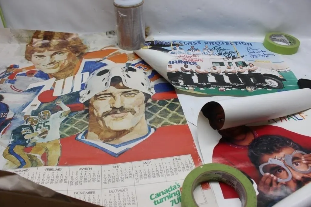 Signed CFL Poster, 7Up Calendar & Movie Poster Lot