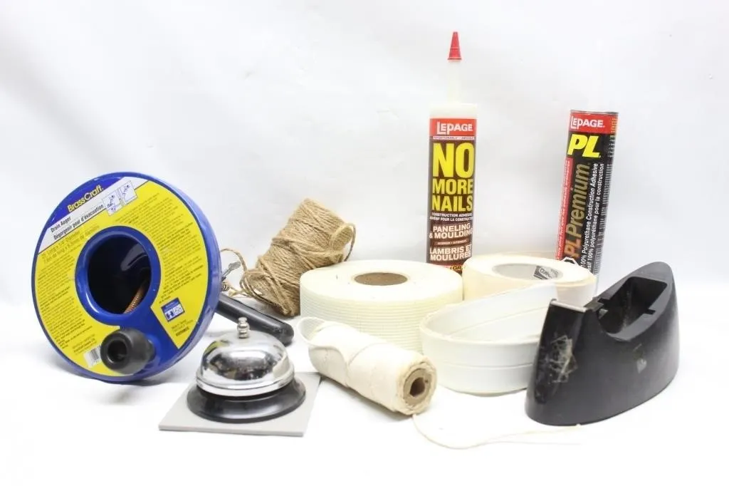Drain Auger, Caulk, Mesh Tape, Twine & Bell
