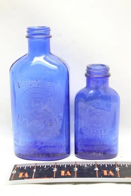 Pair of Cobalt Blue Milk of Magnesia Bottles