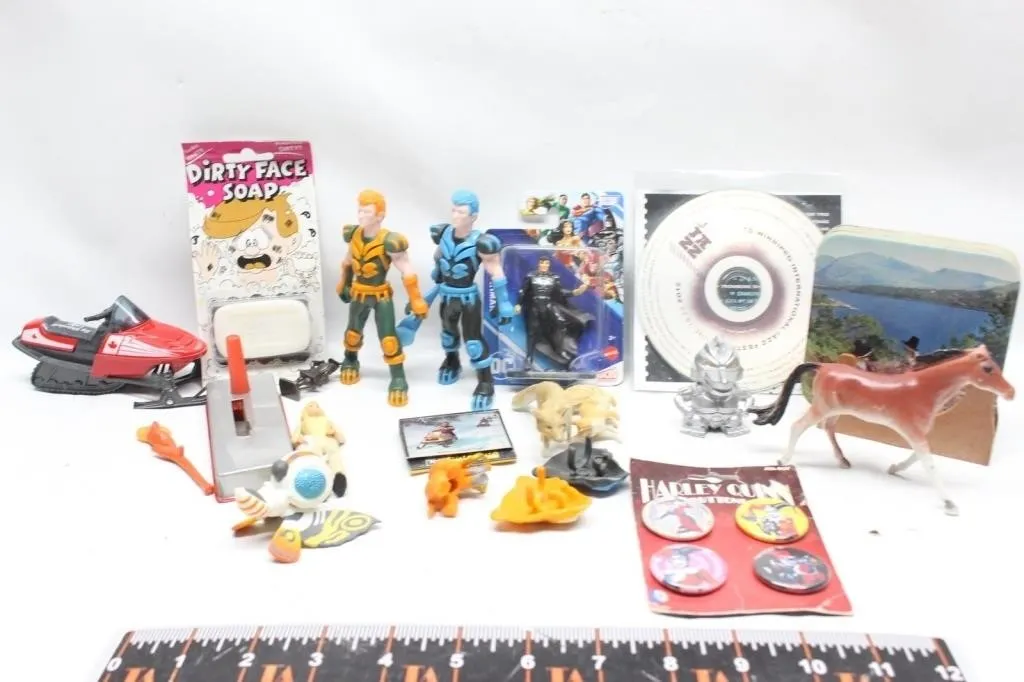Mixed Toy Lot: Figures, Buttons, Animals & More