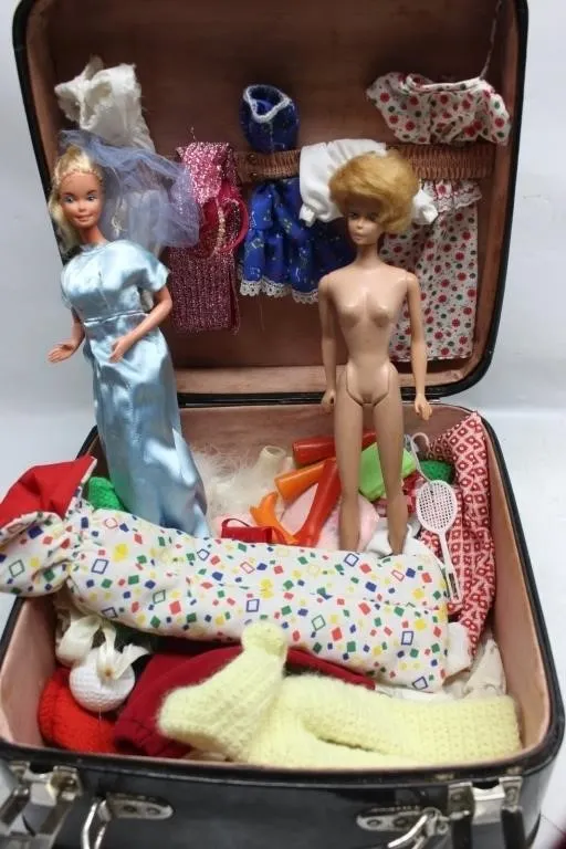 Vintage Barbie Dolls & Clothing in Case
