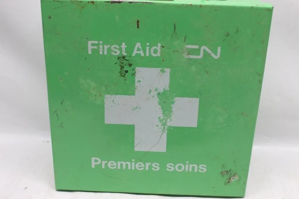 CN Railway Green Metal First Aid Box with Contents
