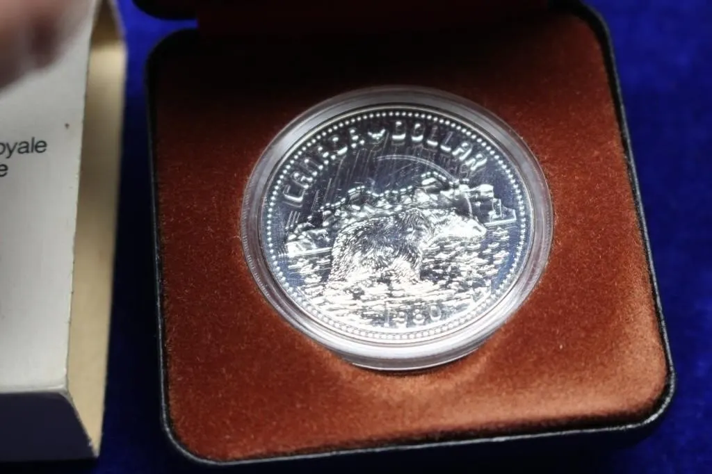 1980 Canada Silver Dollar in RCM Box, Polar Bear