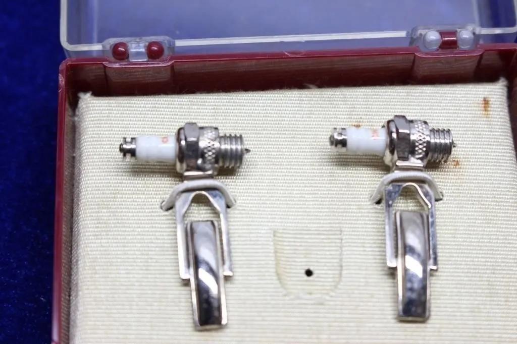 Vintage Spark Plug Cufflinks in Case