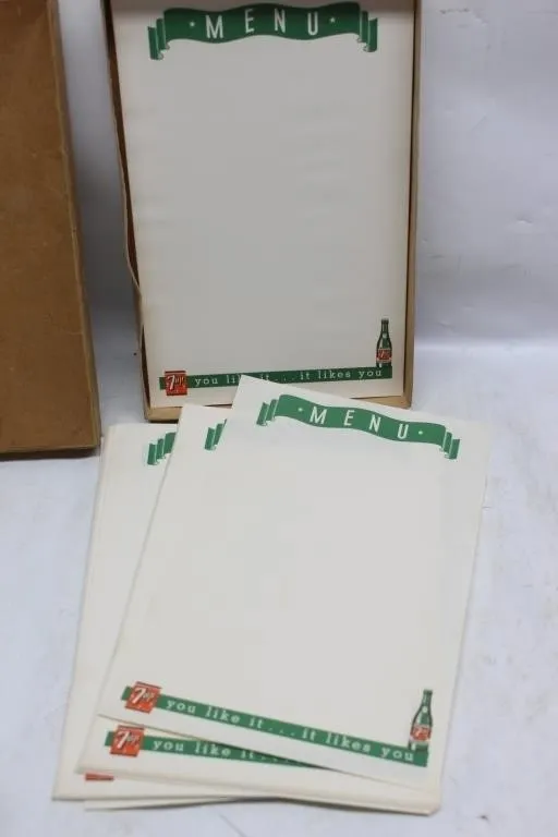 7 Up Advertising Menu Sheets in Box