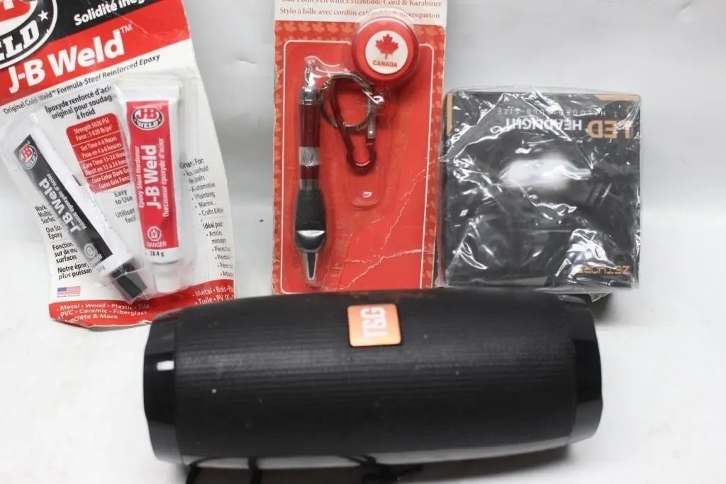 J-B Weld Epoxy, Bluetooth Speaker, Pen Light, LED