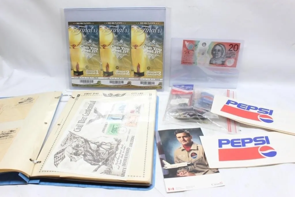 Mixed Collectibles Lot: NBA Tickets, Stamps,