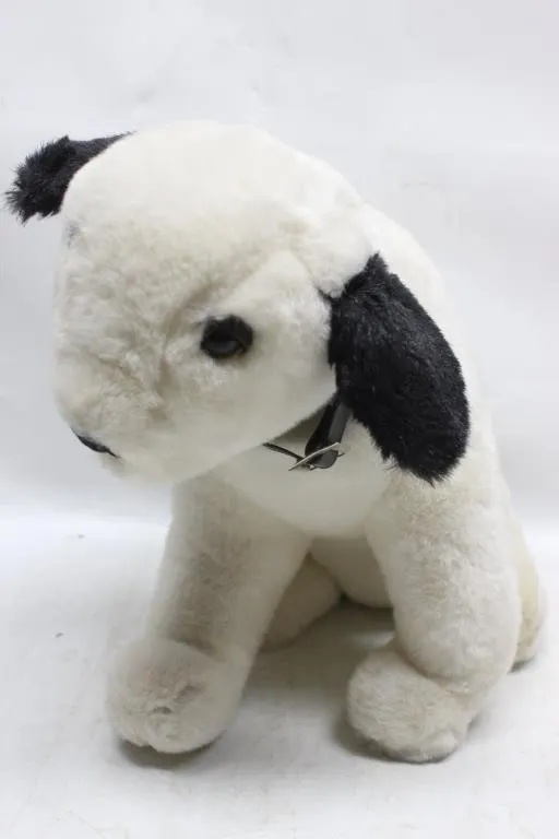 Plush Black & White Dog with Collar