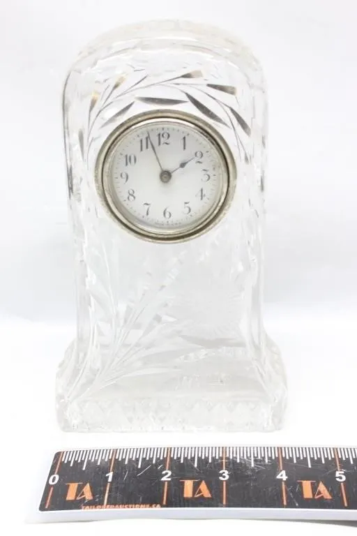 Cut Crystal Mantel Clock with Silver-Tone Bezel