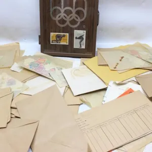Olympic Stamp Box with Vintage Envelopes & Stamps