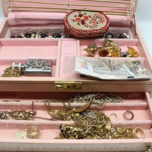 Pink Jewelry Box with Costume Jewelry Lot